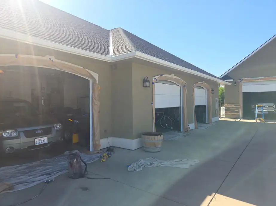Garage arches masked off in the middle of a job