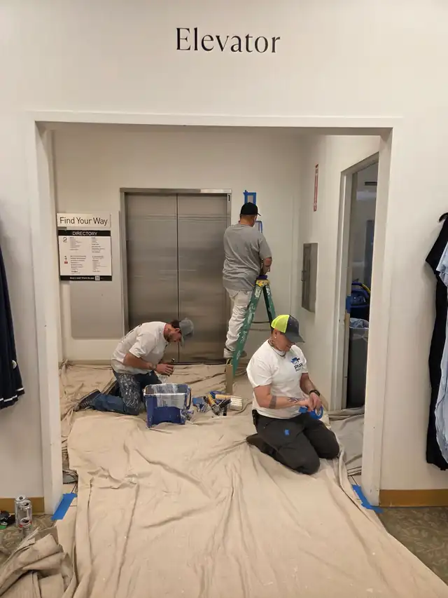 PNW Paint crew painting a commercial elevator lobby